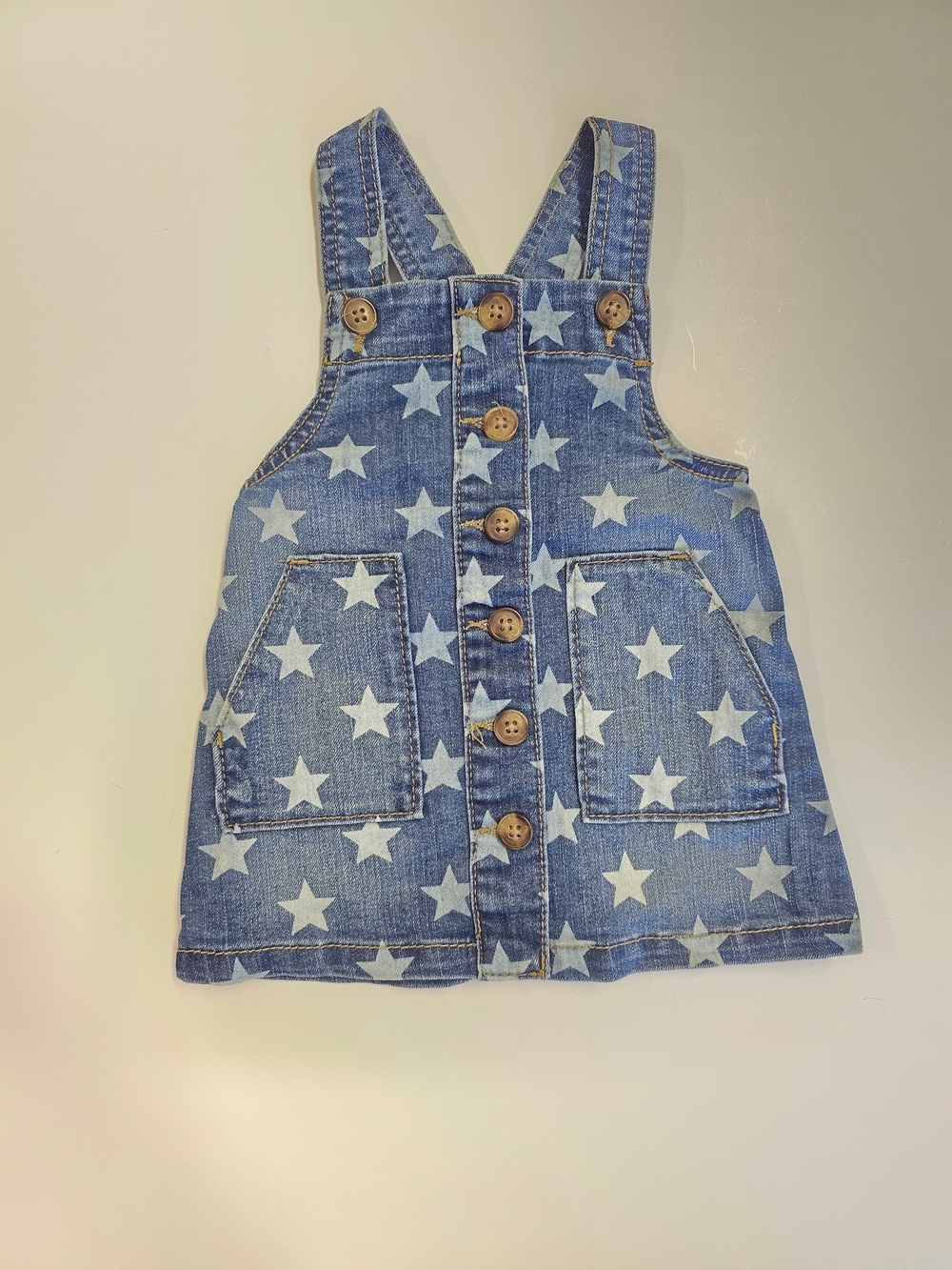 wonder nation Blue Star Print Denim Overall Dress